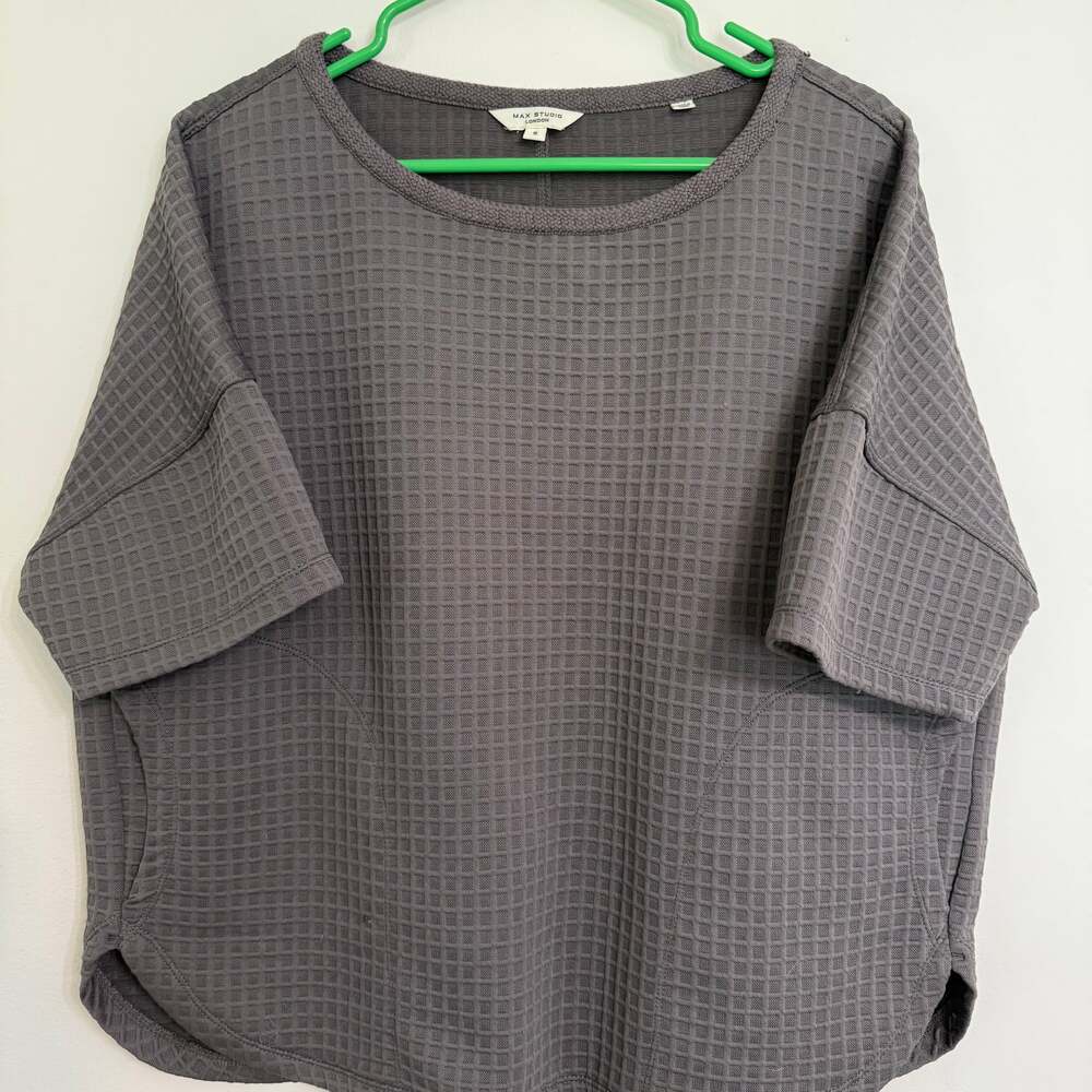 Max Studio London Waffle Knit Top‎ Ruched Sleeves